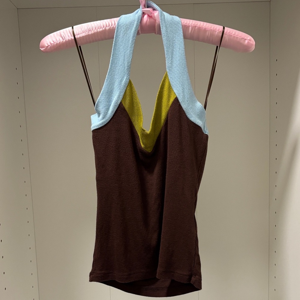 Urban Outfitters Stylish Brown and Blue Halter Top